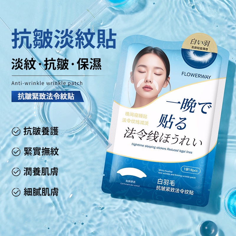 【皺紋不見了！】白羽毛抗皺緊致法令紋貼深層補水淡化細紋滋潤保濕貼