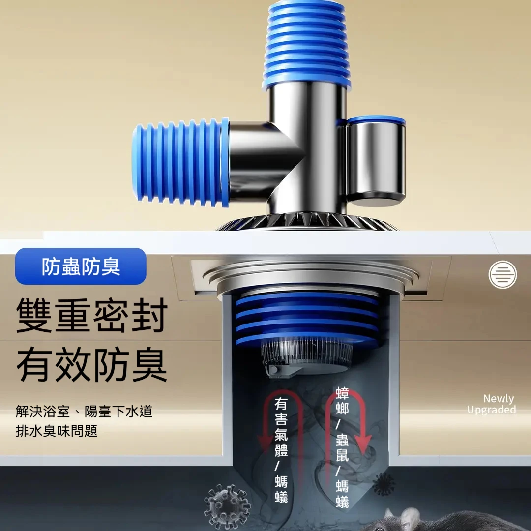 【🚰 排水系統終極方案】洗衣機專用三通地漏接頭 ✨ 三向分流｜真空防臭｜秒速安裝 ✨